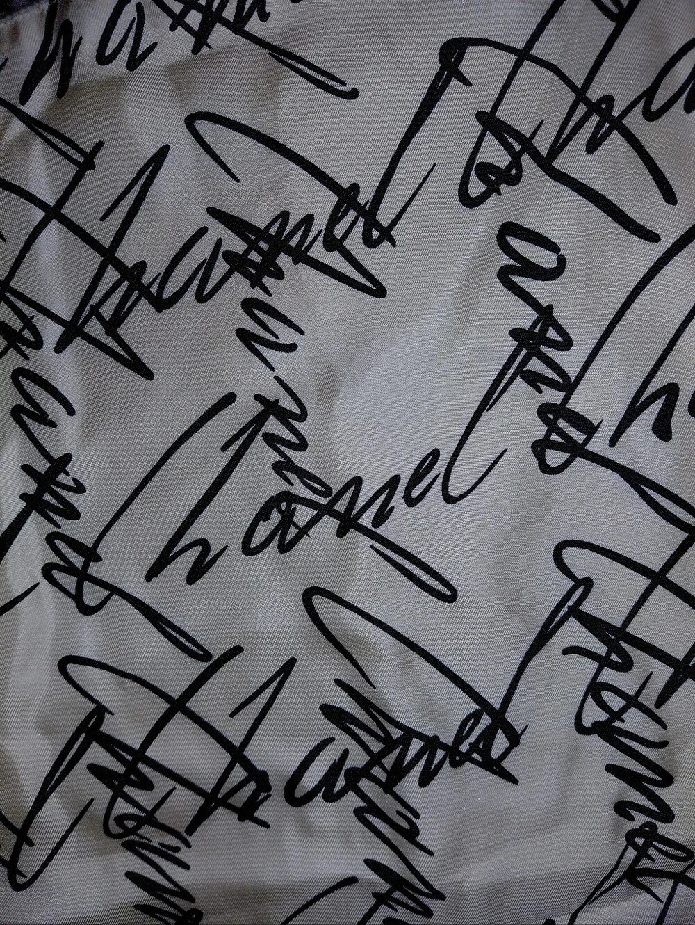 Vintage CHANEL Script Logo Scarf Silk Wool Angora Cream Black 13x52 CC